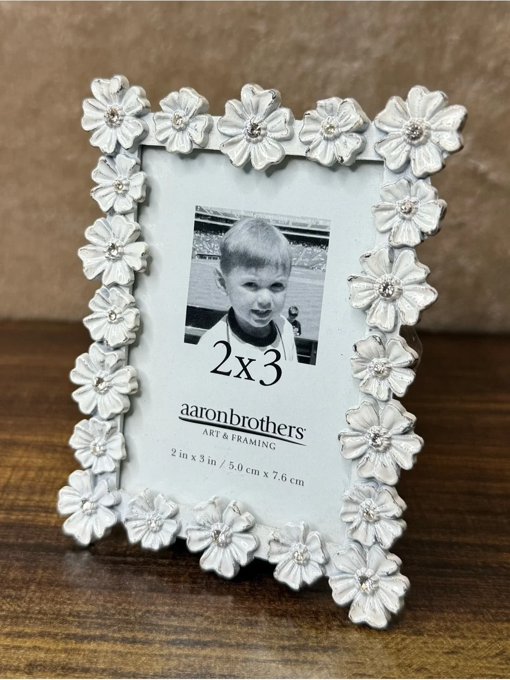 Aaron Brothers White Floral Rhinestone Picture Frame 2x3 Shabby Chic Wedding